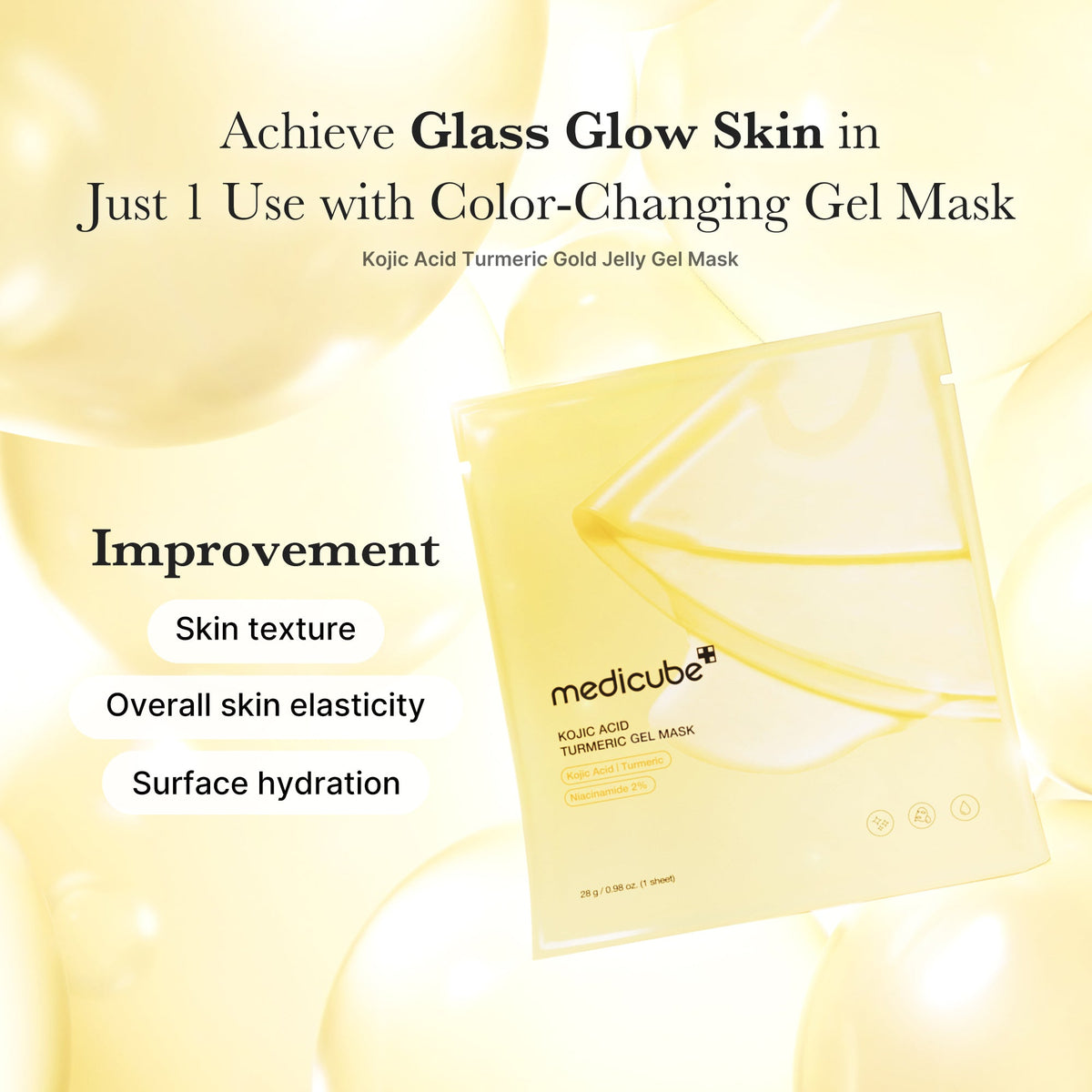 Medicube Kojic Acid Turmeric Brightening Gel Mask 4 Stück – Maske wird beim Tragen transparent