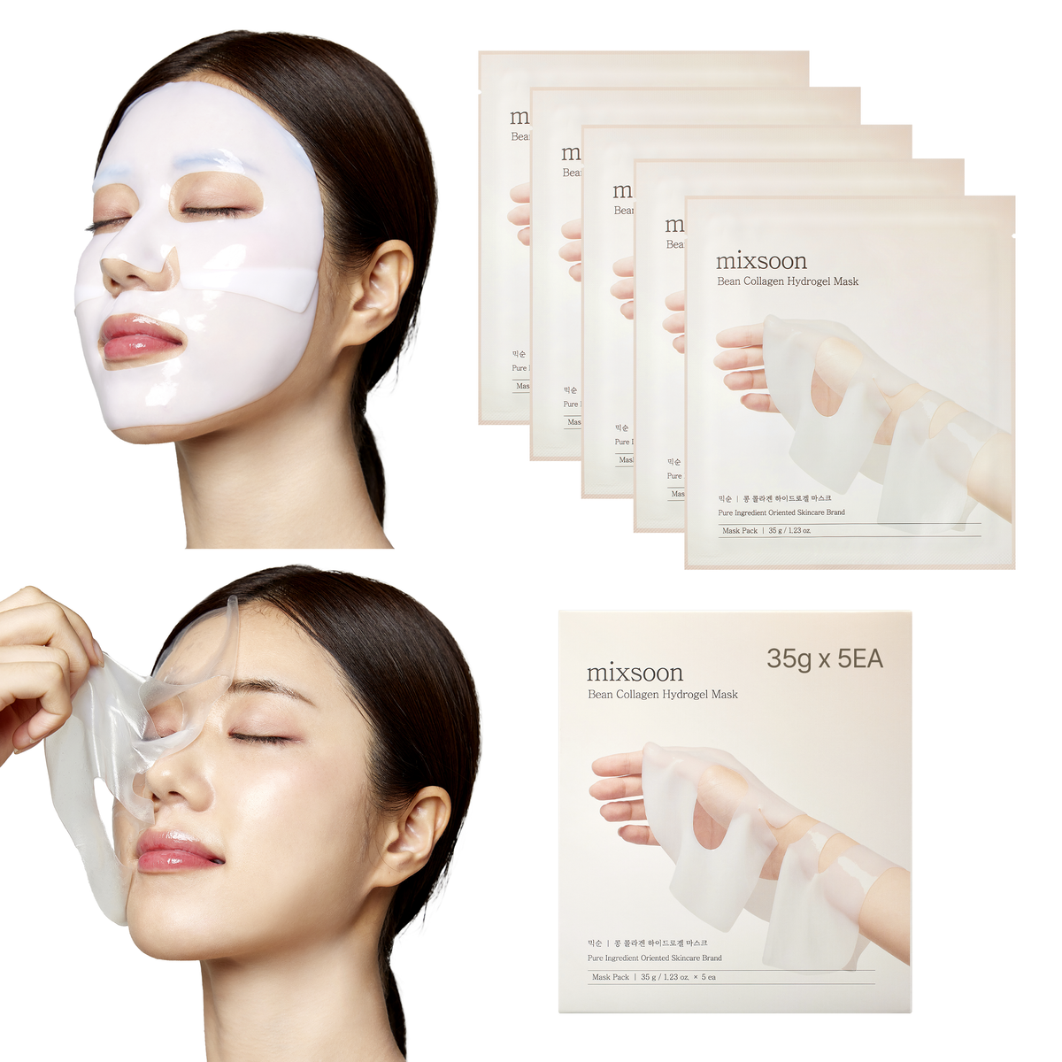 mixsoon Bean Collagen Hydrogel Mask 5 Stück – Hydrogel-Maske wird aufgelegt