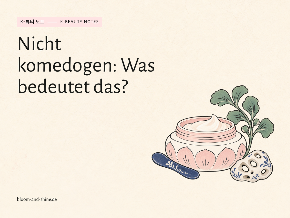 Illustration eines geöffneten Cremetiegels mit Spatel, Pflanzenzweig und dekorativer Keramik.