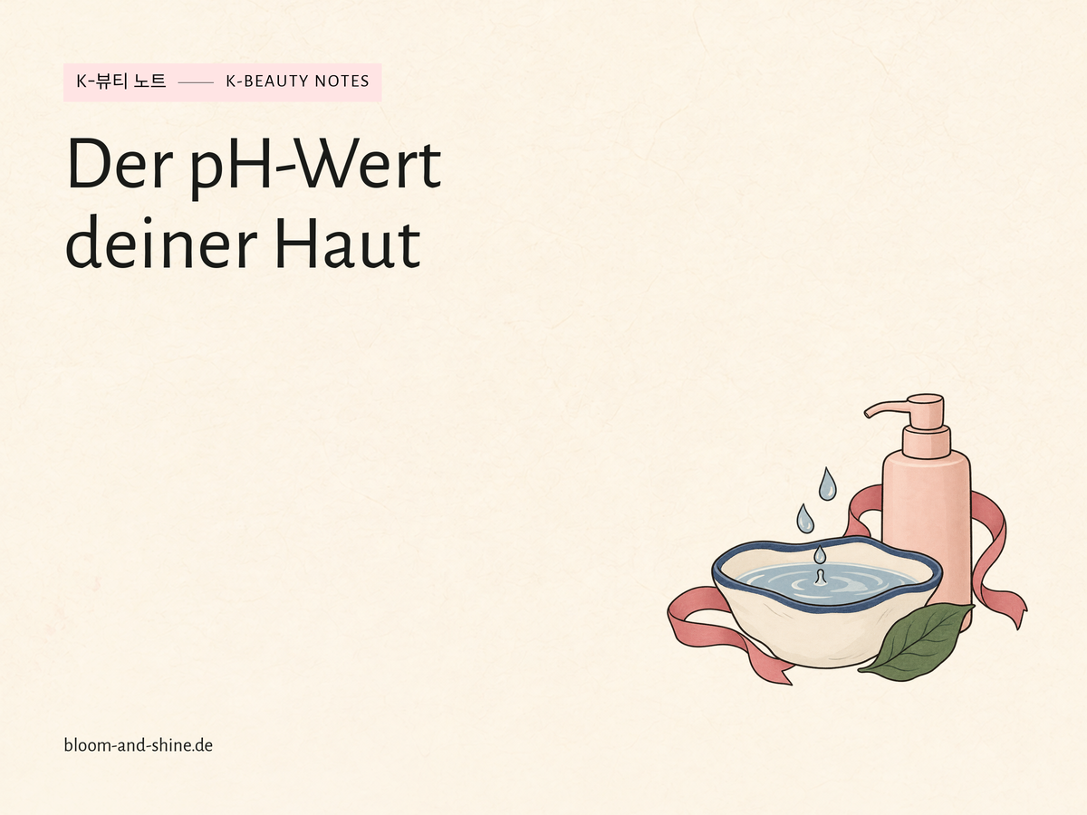 Illustration einer Waschschale mit Reinigungsflasche, Wassertropfen, Band und kleinem Blatt.