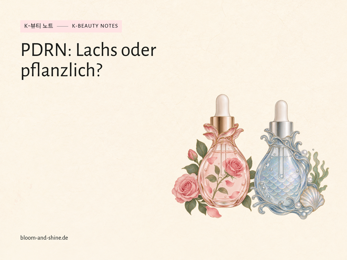 Roseninspiriertes und marines Serumgefäß als Illustration verschiedener PDRN-Herkünfte.