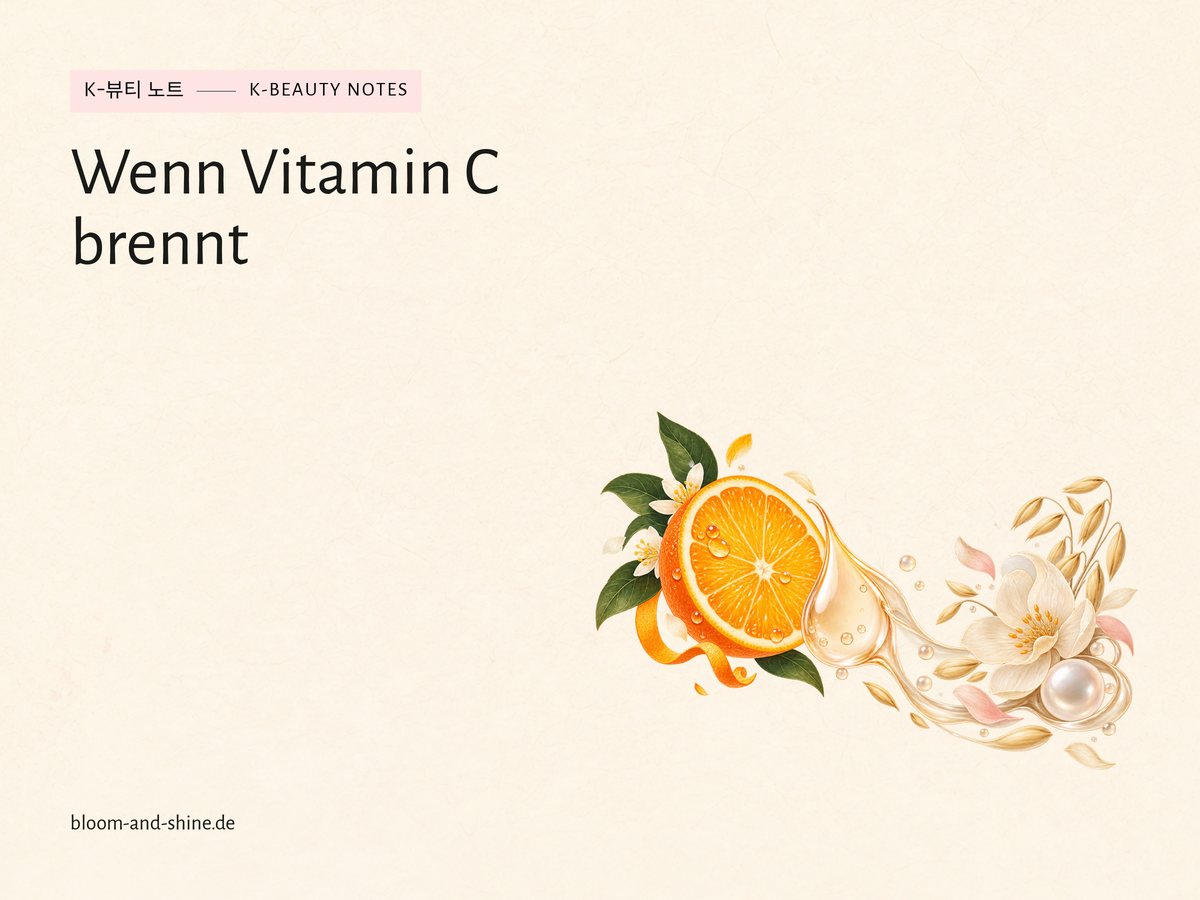 Citrusscheibe, Serumtropfen, Haferblüte und Perle als Illustration für Vitamin-C-Alternativen.