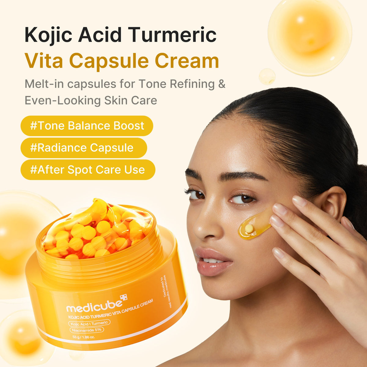 Medicube Kojic Acid Turmeric Vita Capsule Cream 53g – Anwendung im Gesicht