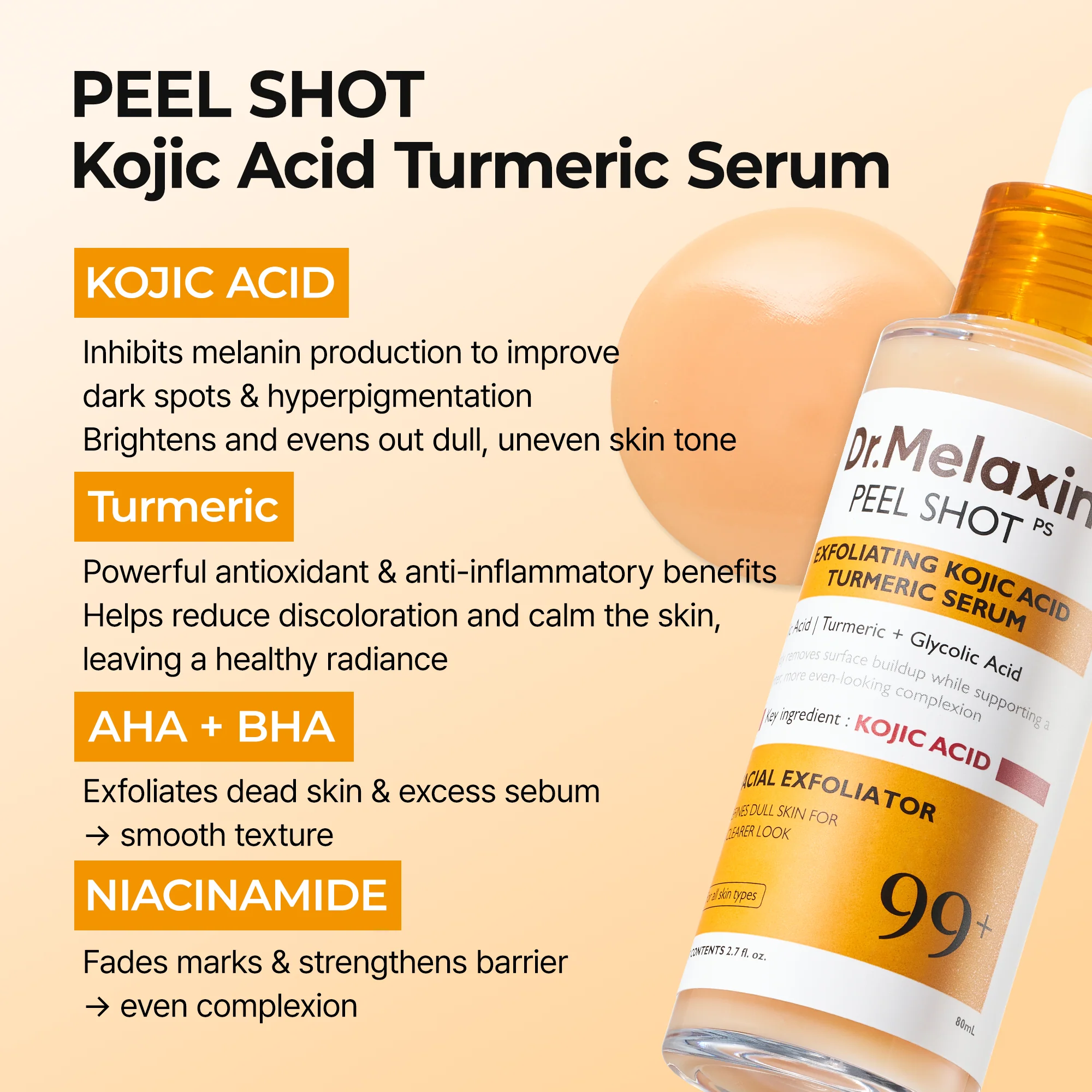 Dr.Melaxin Peel Shot Exfoliating Kojic Acid Turmeric Serum 80ml