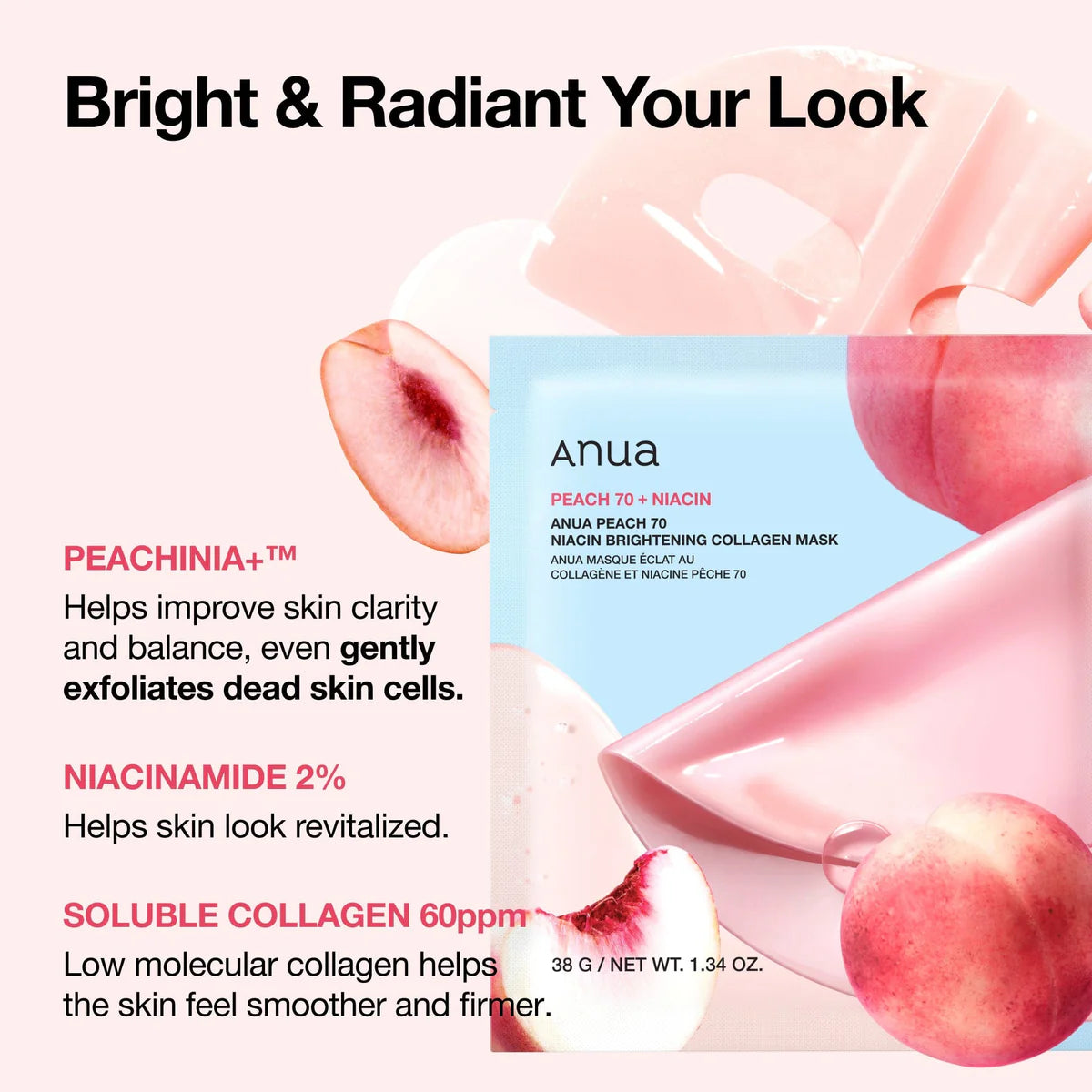 Anua Peach 70 Niacin Brightening Collagen Mask 4 Stück