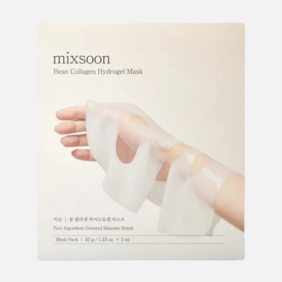mixsoon Bean Collagen Hydrogel Mask 5 Stück – Freisteller des Umkartons mit fünf Masken
