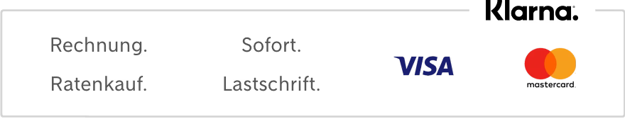 Klarna: Rechnung, Ratenkauf, Sofort, Lastschrift, Visa und Mastercard